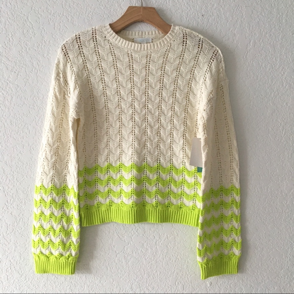 ABOUND Pointelle Knit Stripe Crewneck Sweater NWT